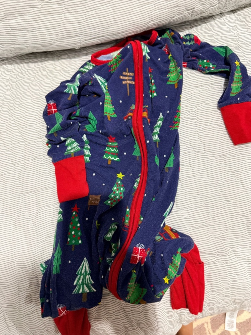 Little Sleepies Navy Christmas Tree Zip Sleep Sack with Red Trim